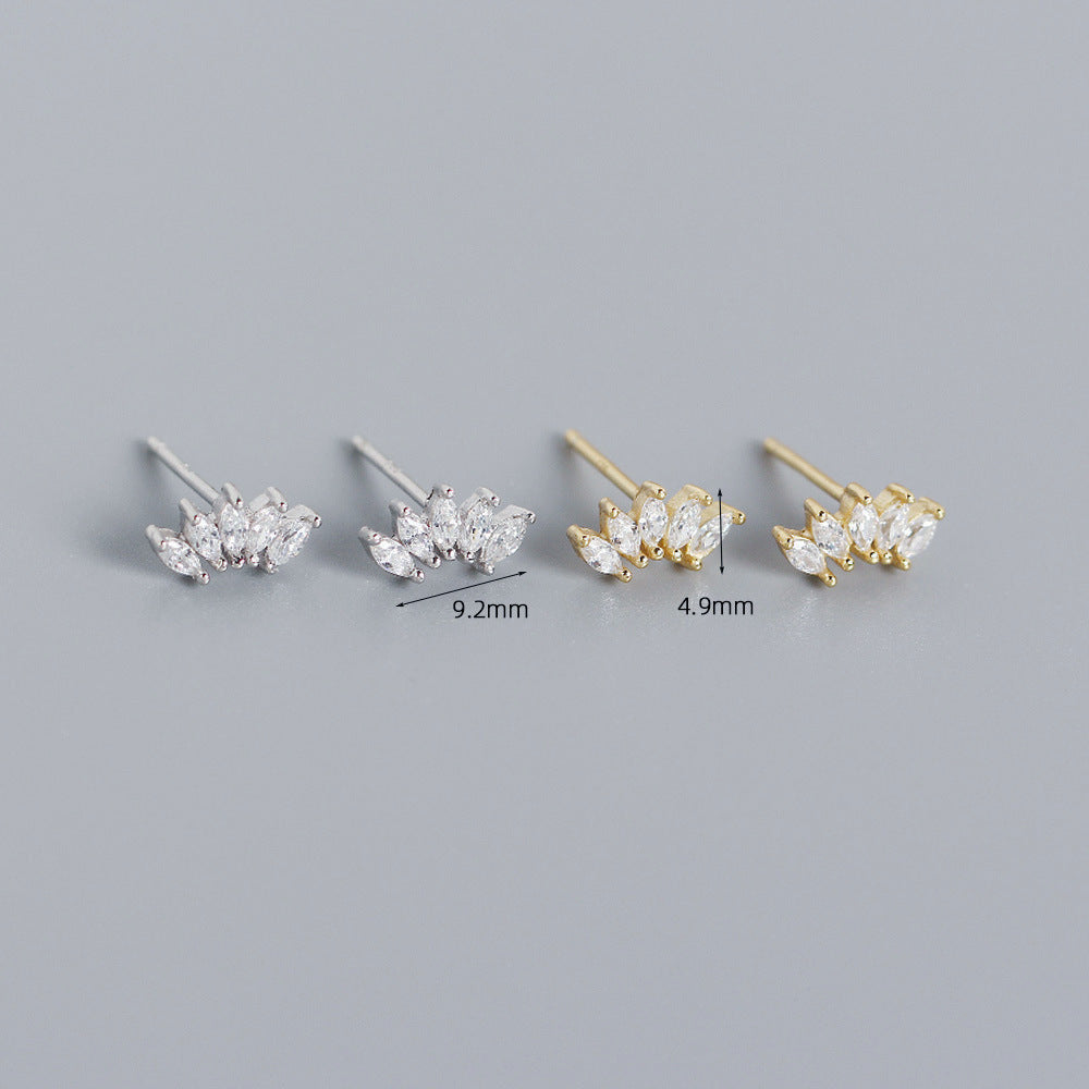 Wholesale S925 Light Luxury Sterling Silver Inlaid Stone Fan-shaped Earrings